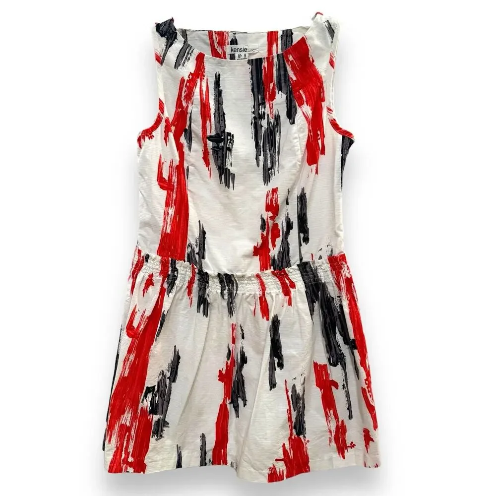 KENSIE Sleeveless Cotton Fit & Flare Women's M Summer Lined Mini Dress White Red - Picture 1 of 6